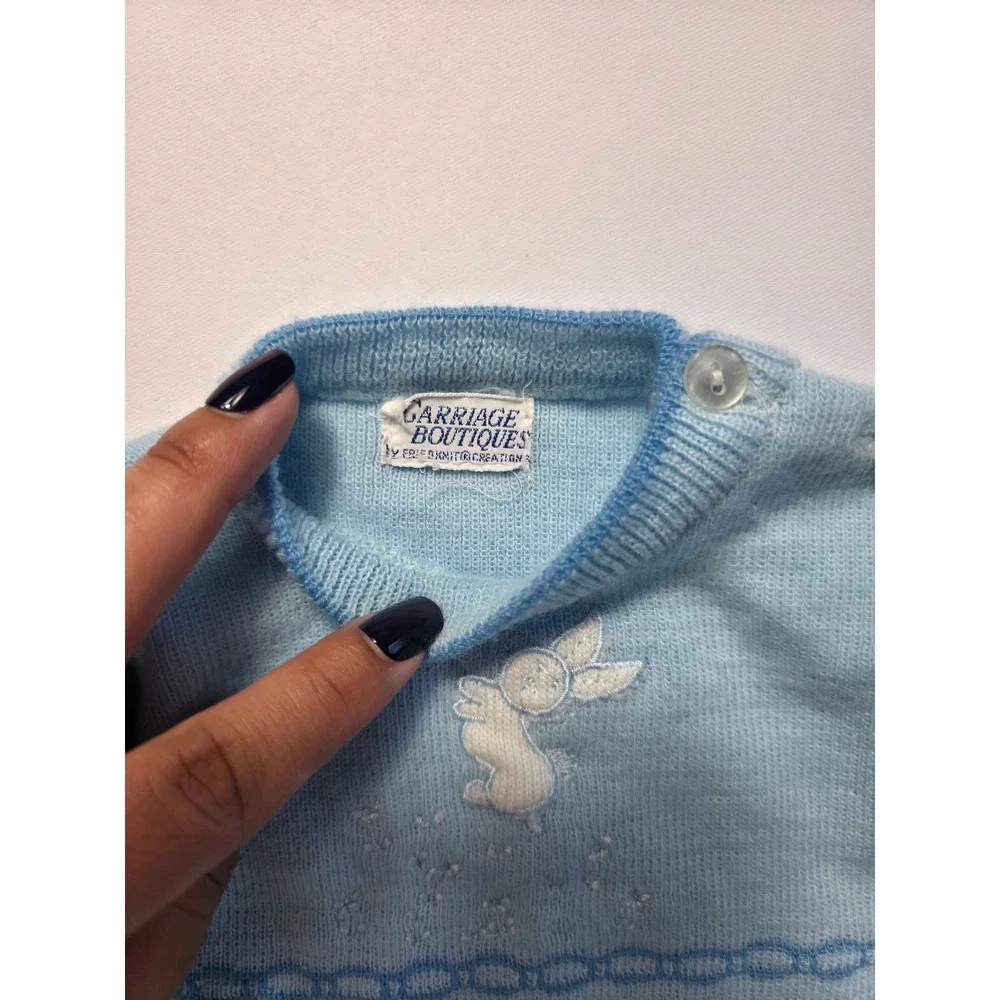 Vintage Carriage Boutiques Baby Boy Knit Romper Blue Bunny Newborn Heirloom